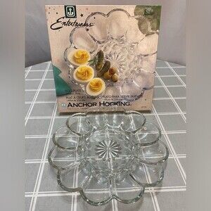 Vintage Anchor Hocking Deviled Egg Platter Relish Pickle Server Tray Glass